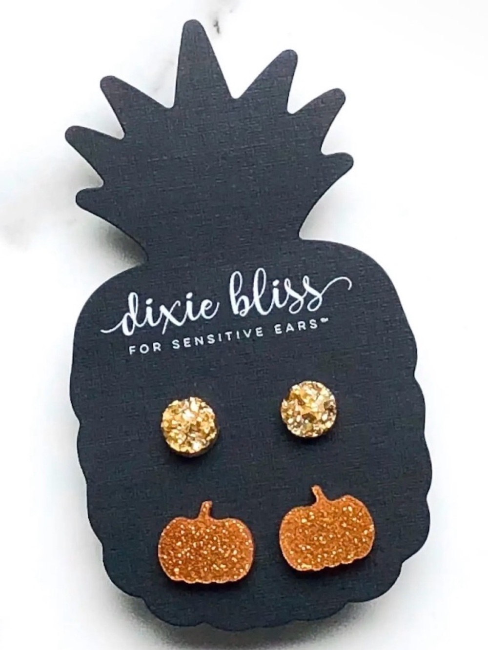 Kids Gold Glitter Pumpkin Stud Earring Set